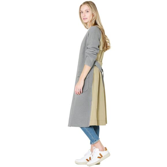 Veronica‎ Beard Pearl Mixed Trench Cardigan Grey Green Knit Open Front Sz S - Picture 1 of 9